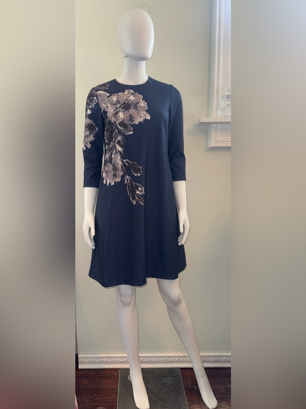 Taylor Navy Mini Dress with Pale Floral Accent